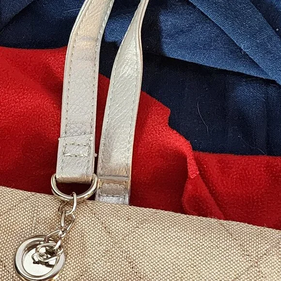 Ulta Beauty Linen Silver PVC Trimmed Poly Lined Quilted Snap Closure Tote Bag - Picture 16 of 16